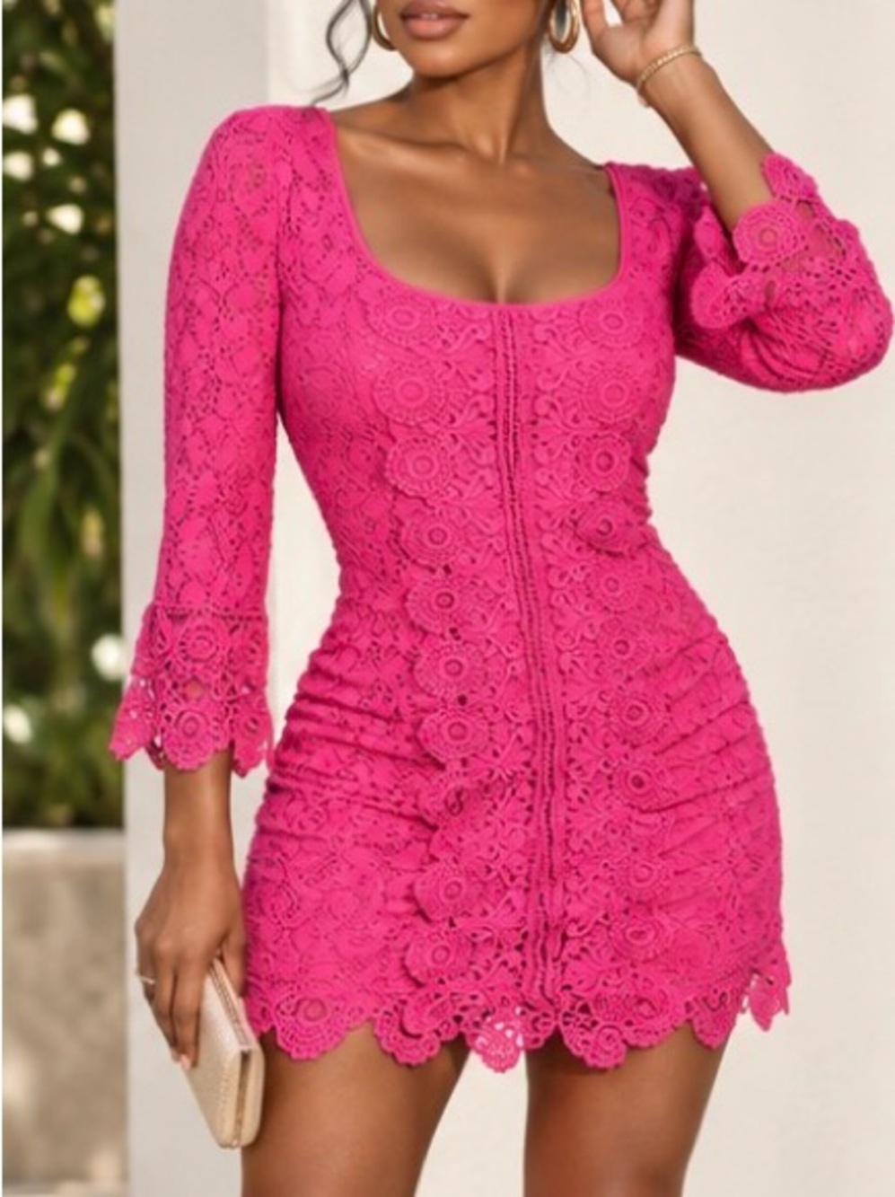 Laundry By Shelli Segal Bright Hot Pink Crochet Dress